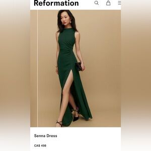 Reformation Senna Maxi Dress in Deep Green with High Neck